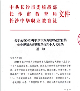關于公布2023年長沙市黃炎培職業教育獎創業規劃大賽獲獎單位和個人名單的通知